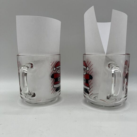 Vintage 2 Luminarc Red Stripe Santa Claus Christmas Mugs Coffee Holiday St Nick - Picture 3 of 12